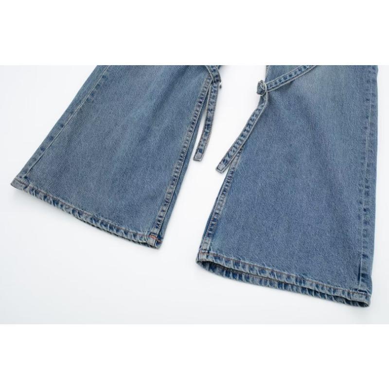 Spring Autumn Women's Pant Summer High Waisted Workwear Casual Pants Button Embellished Slightly Flared Jeans