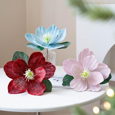 1 Stück Handgefertigter Lotusblatt-Stoff Weihnachts-Kranz Rattan-Rebe Weihnachts-Girlande mit Künstlichen Magnolienblüten 25cm
