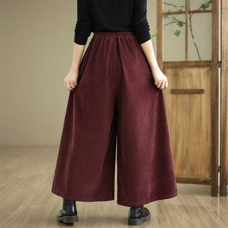 Autumn and Winter Solid Color Corduroy Casual Wide-leg Pants Women