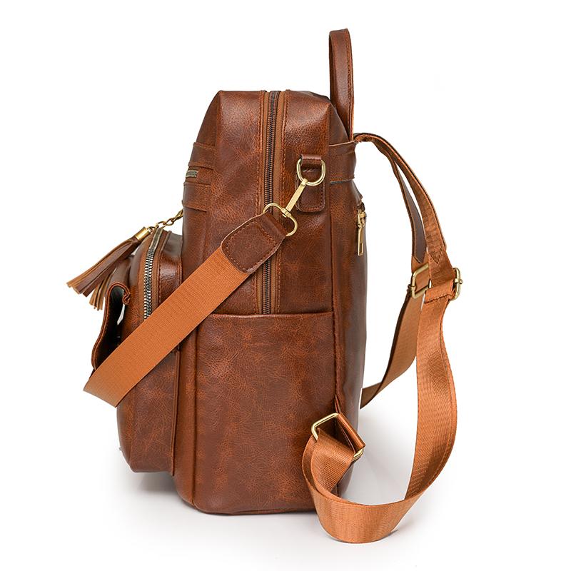 Mochila Retro para Mujer de Gran Capacidad para Viaje Diario con Borla