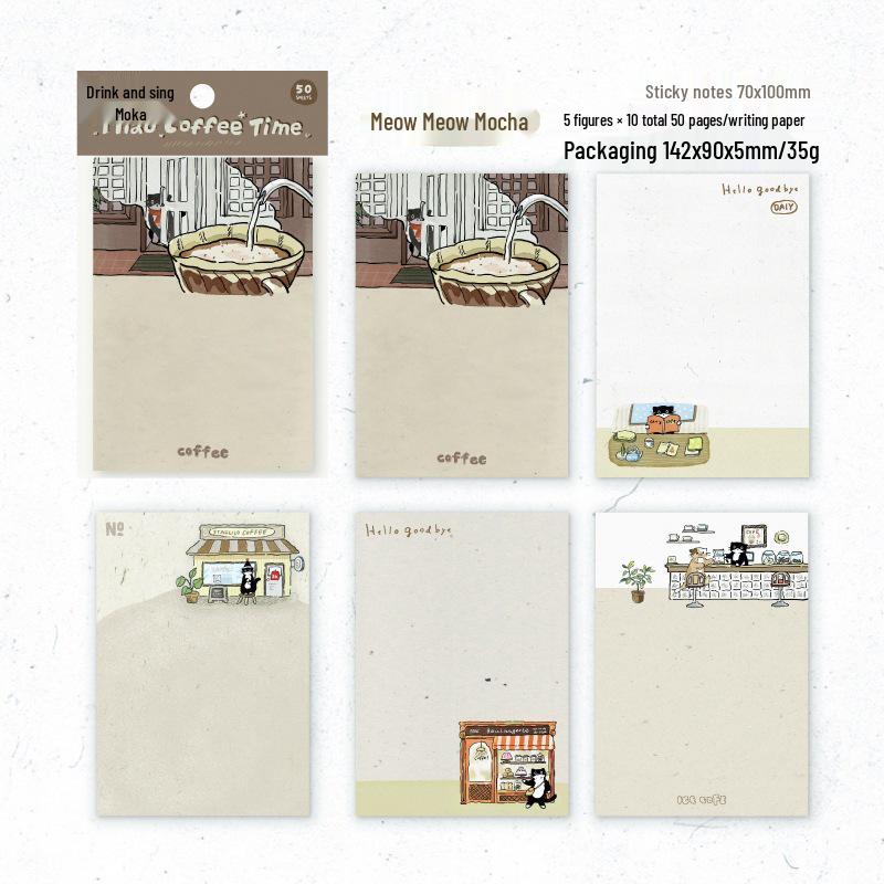 Twilight Cat Cafe Sticky Notes: Cute Fun Cat Illustrations, Student Diary Memo Pad Journal