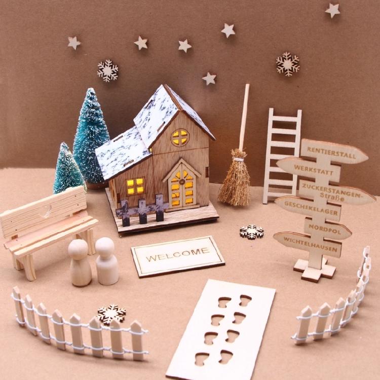 Interactive Wood Christmas Doll House Assembly Set with Miniature Furniture and Accessories LED Light Craft Model Cabin