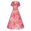 Women Short Sleeve Chiffon Maxi Dress Floral Print V Neck Lightweight Casual Loose Fit Summer Long Dress