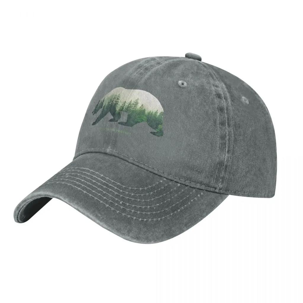 Double Exposure Bear  Forest Conserve  Protect Nature Demin Trucker Hat Breathable Design Mens Cap Womens Baseball Cap