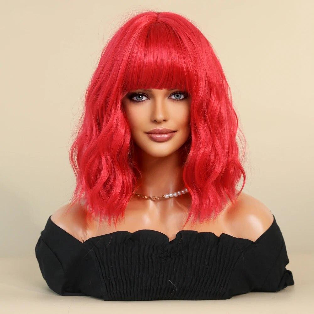 Perucă verde pentru femei Perucă de păr sintetic Bob până la umăr Perucă ondulată Cosplay Party Perucă de Halloween pentru femeie cu păr fals