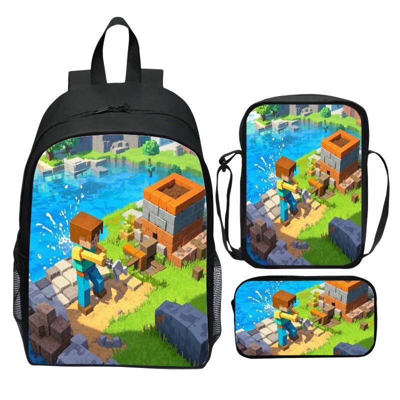 Minecraft School Backpack Set With Printed Game Pattern For Kids Students