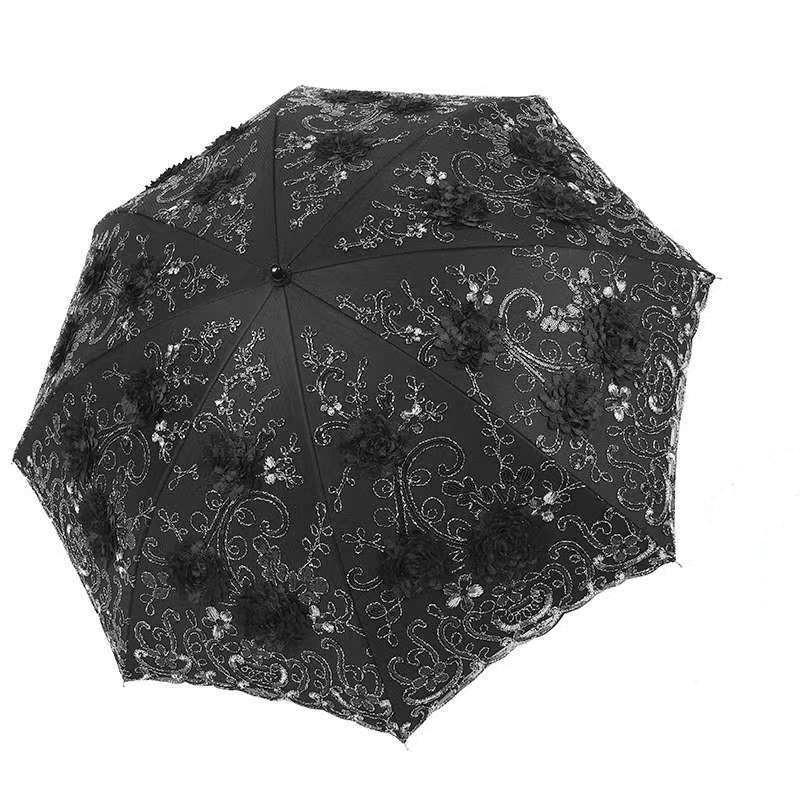 Doppellagiger bestickter Spitzen-Sonnenschirm und Regenschirm mit UV-Schutz