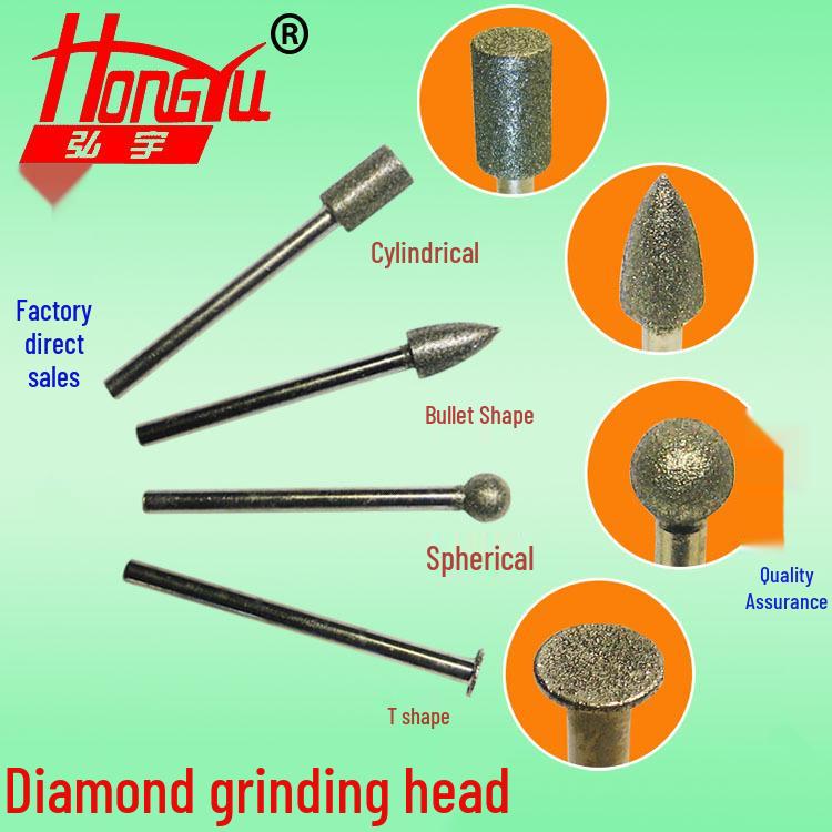 Diamond Grinding Head, 3mm Shank, Cylindrical for Jade Carving and Polishing.