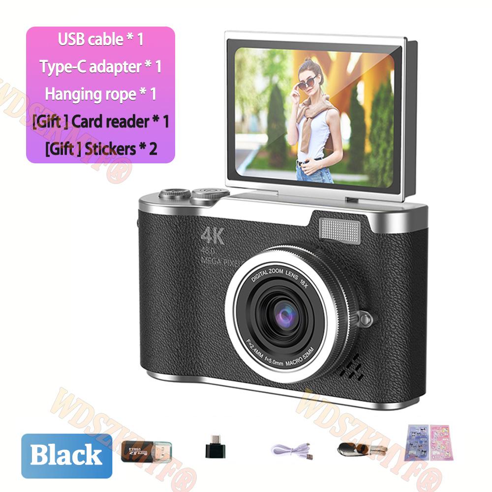 180° Flip Screen Digital Camera 48MP Retro CCD 8X Digital Zoom Student Compact Photography Camcorder Selfie Cam Video Recorder