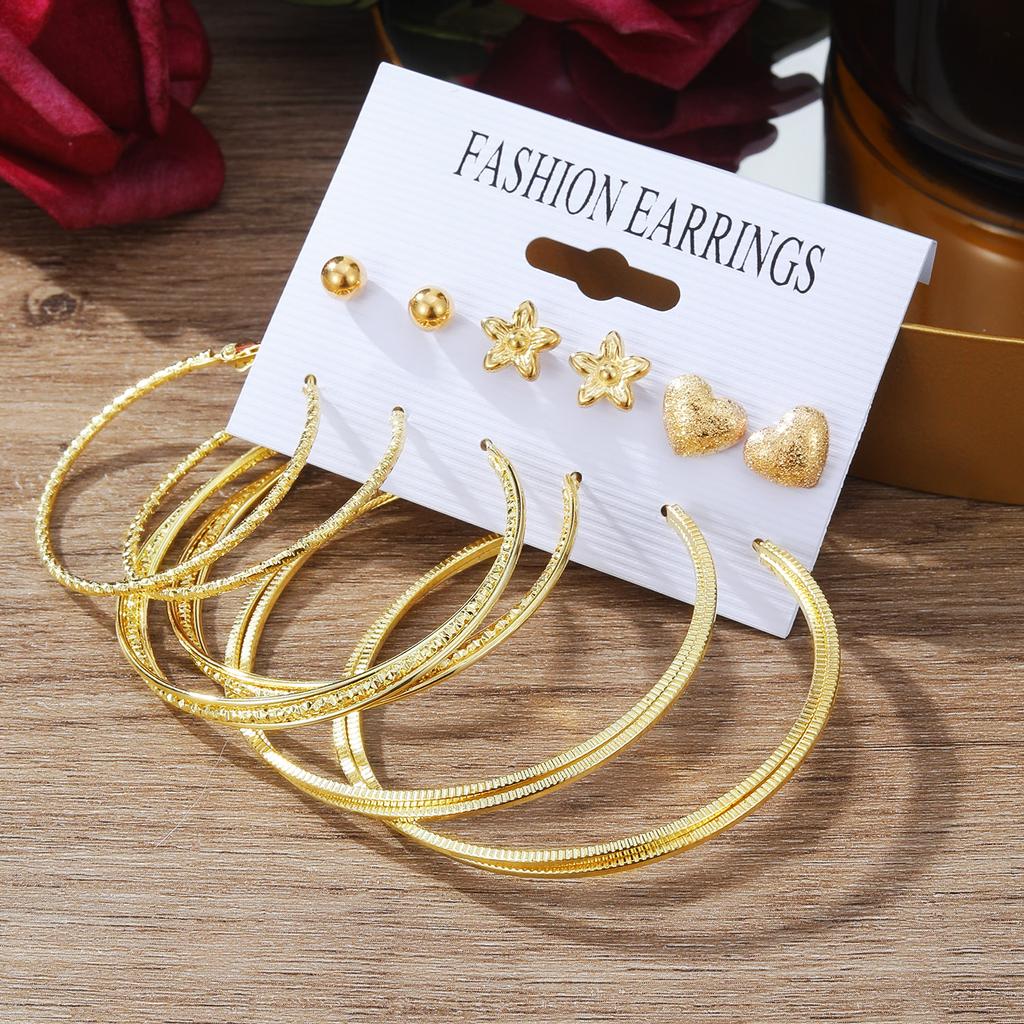 Large Round Gold Stud Earrings Gold European Franc Flower Studs Double Stud Earrings Luxury Elegant Glamorous Sexy Studs Set of 12 Decorative Items