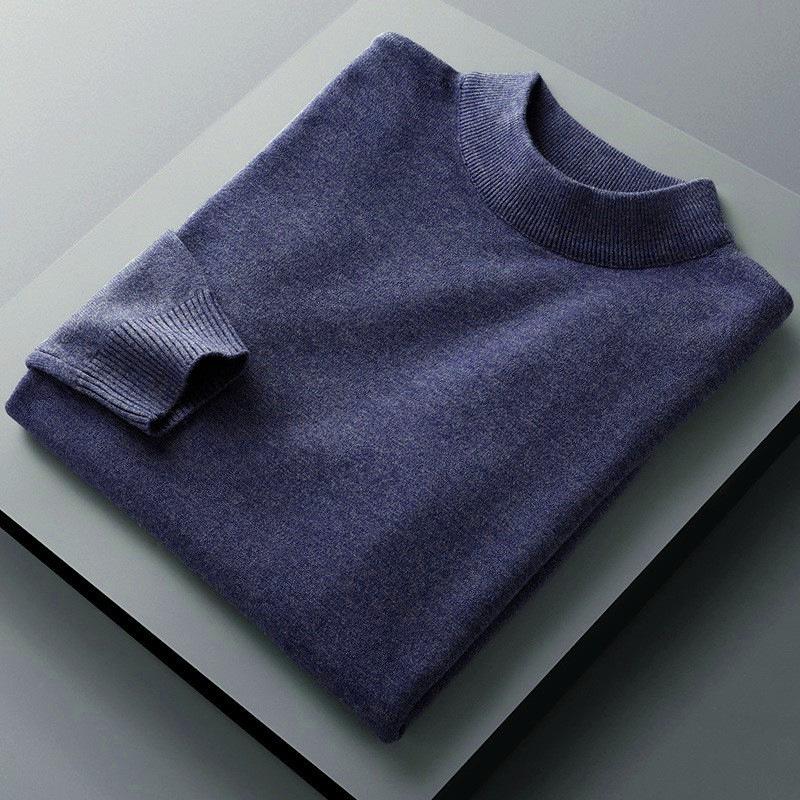 Men's Autumn/Winter Slim Fit Woolen Pullover - Half High Neck Knitted Sweater