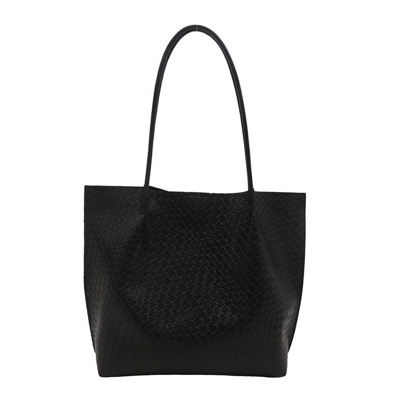 

Женская большая плетеная сумка-тоут на магнитной застежке для повседневного уличного стиля чёрный