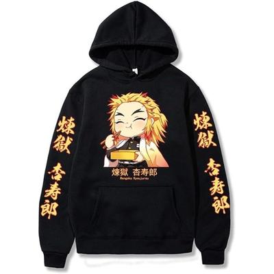 Felpa con cappuccio Rengoku Kyoujurou Felpa Costume Cosplay Maglione Pullover con cappuccio Uomo Anime Pullover nero