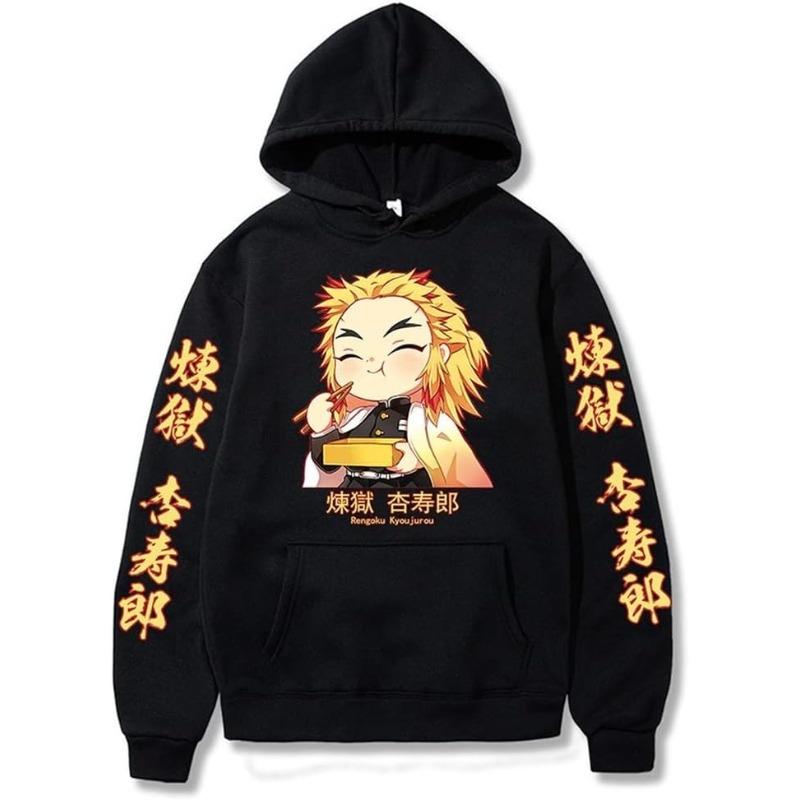 Rengoku Kyoujurou Hoodie Sweatshirt Cosplay Costume Sweater Pullover Hooded Men Anime Black Pullover