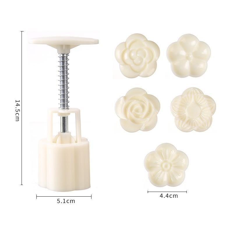 Flower Mooncake Mold Set 1 Mold 5 Stamps Diy Manual Flower Cookie Stamps Mooncake Maker Baking Tool Kitchenware Supplies
