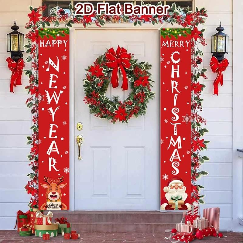 2026 Christmas Door Banner, Santa Snowman Wall Decals, Merry Xmas Home Decor, New Year Gift, Navidad Natal Holiday Couplet