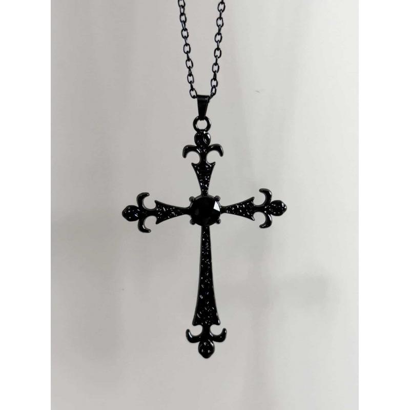 Gothic Baroque Black Cross Pendant Necklace