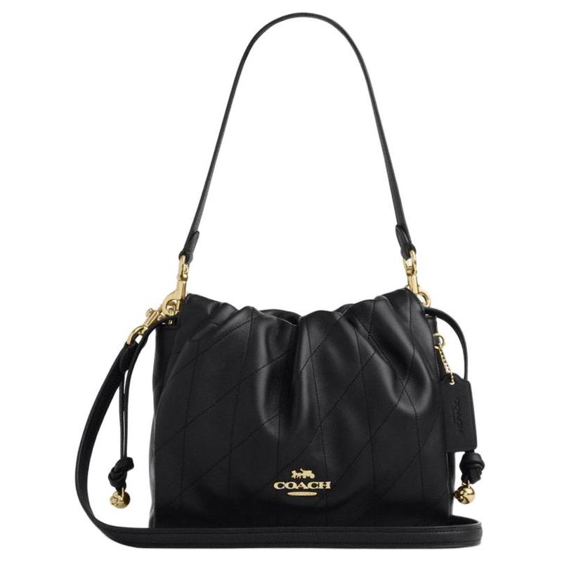 

COACH Faye 22 Quilted Design Drawstring Closure Sheepskin Shoulder Bag Small Women s Black чорний