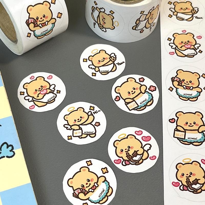 500Pcs/Roll Cartoon Butter Bear Stickers Kawaii Bear Diy Pvc Laptop Decals Decoration Sticker Kid Reward Gift Toy
