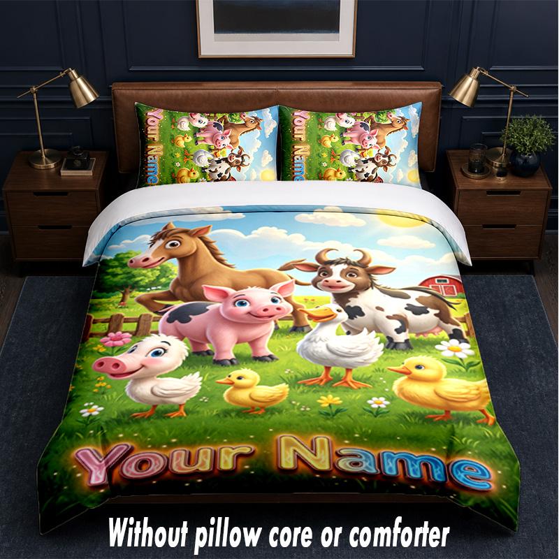 Farm Country Theme Custom Text Or Name 3Pcs Bedding Set,1 Flat Sheet & 2 Pillowcases Personalized Home Bedding