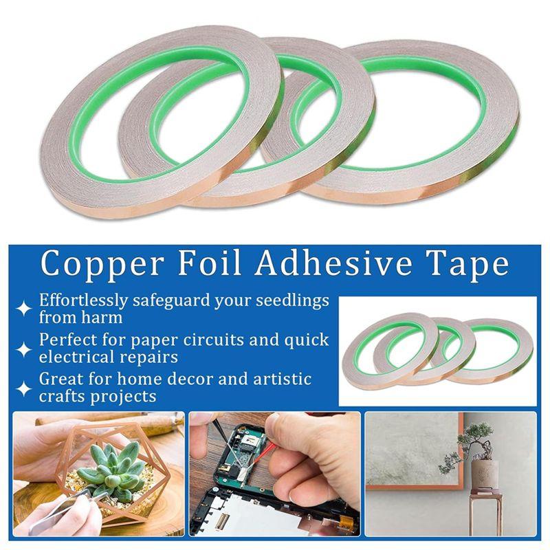 Feb.7/32Inch Back Copper Foil Tape Backed Copper Foil For Stained Glass 3 Rolls 55Yards Tapes With Scrapers And Brush Plates