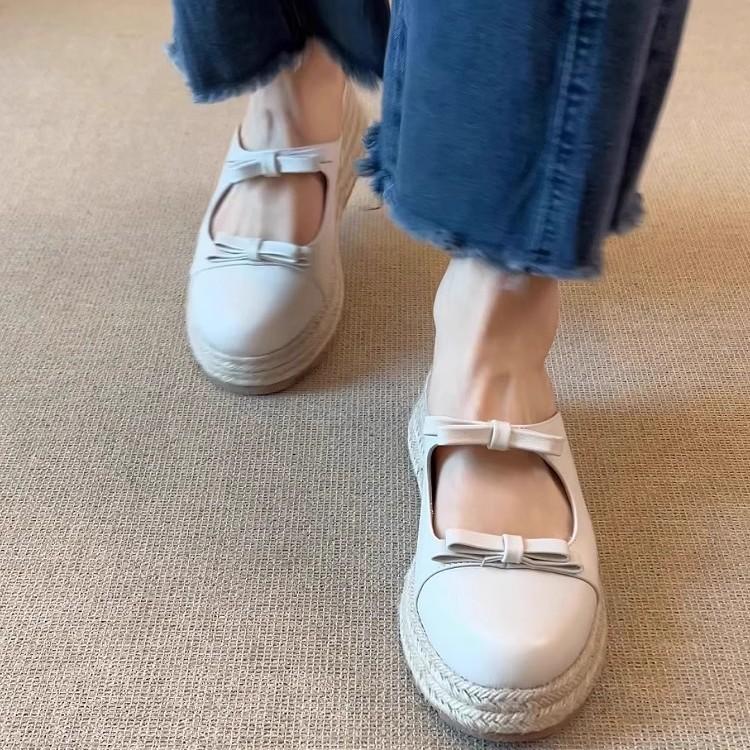 Holiday style~ retro thick-bottomed muffin bag head bow cool slippers 2025 summer new wear half slippers women