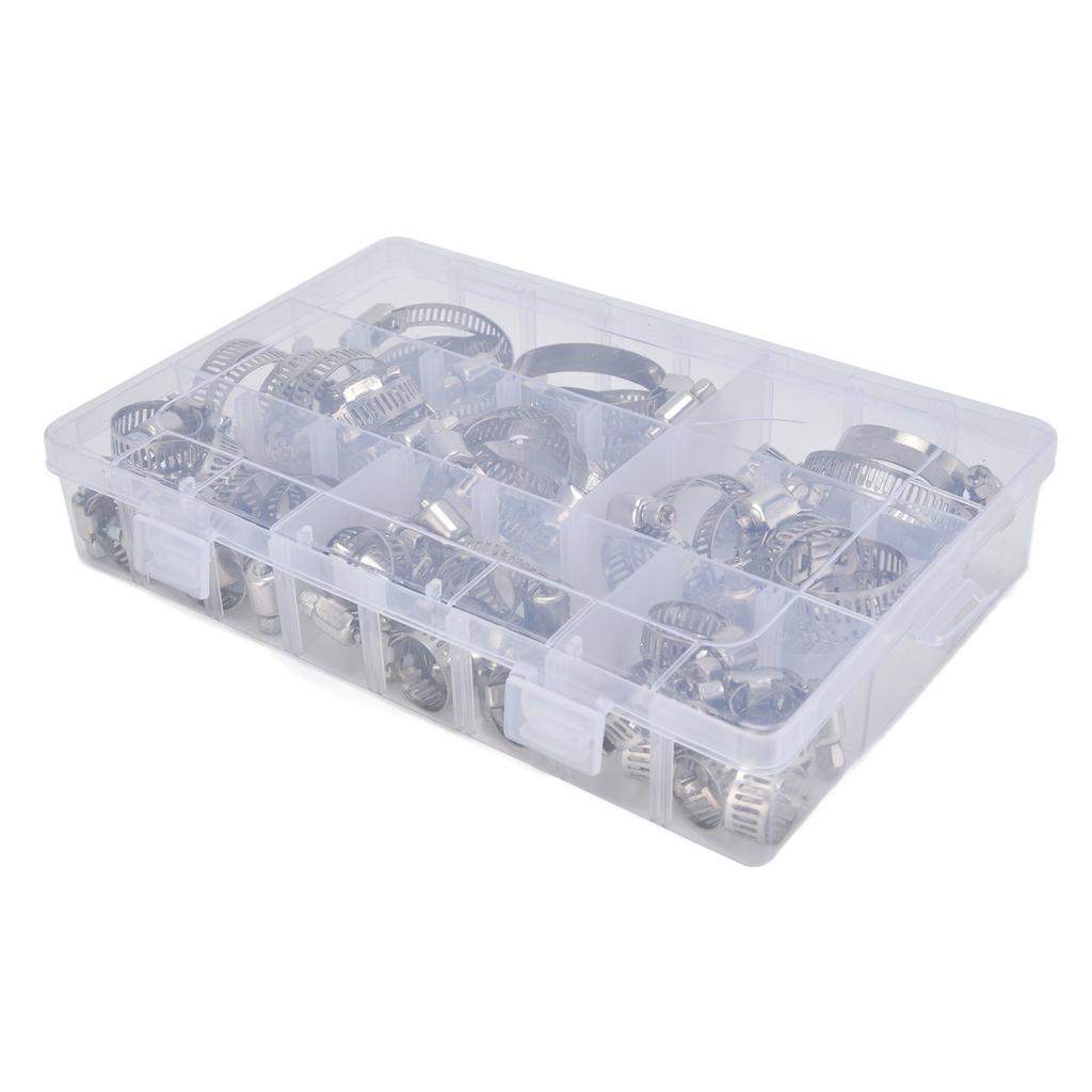 60Pcs Hose Clamp Stainless Steel Adjustable American Type Industrial Tube Clips Set FS090001