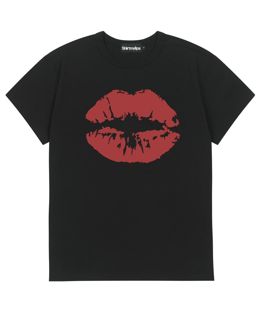 SHIRTMYLIPS Kiss Mark Rockstar Crop T-Shirt Black
