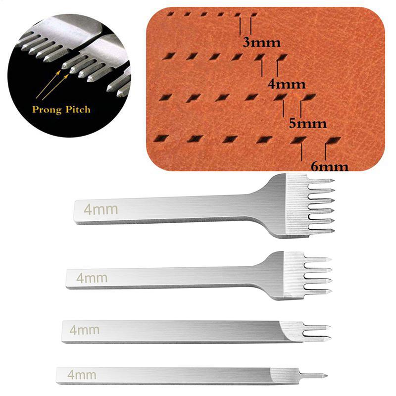 Leather Stitching Chisel Set 4X Lacing Stitching Punch Craft Kits Steel Leathercraft Puncher For Professionals DIYers Beginners