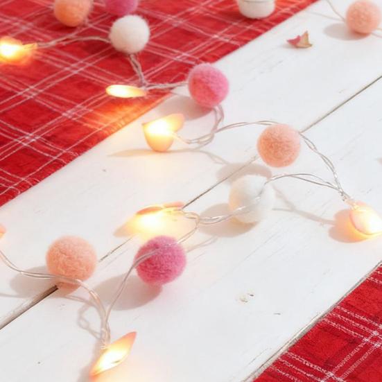 LED Pom Poms Fairy String Lights with 20 Pink Heart LEDs Battery Operated Romantic Garland Lights