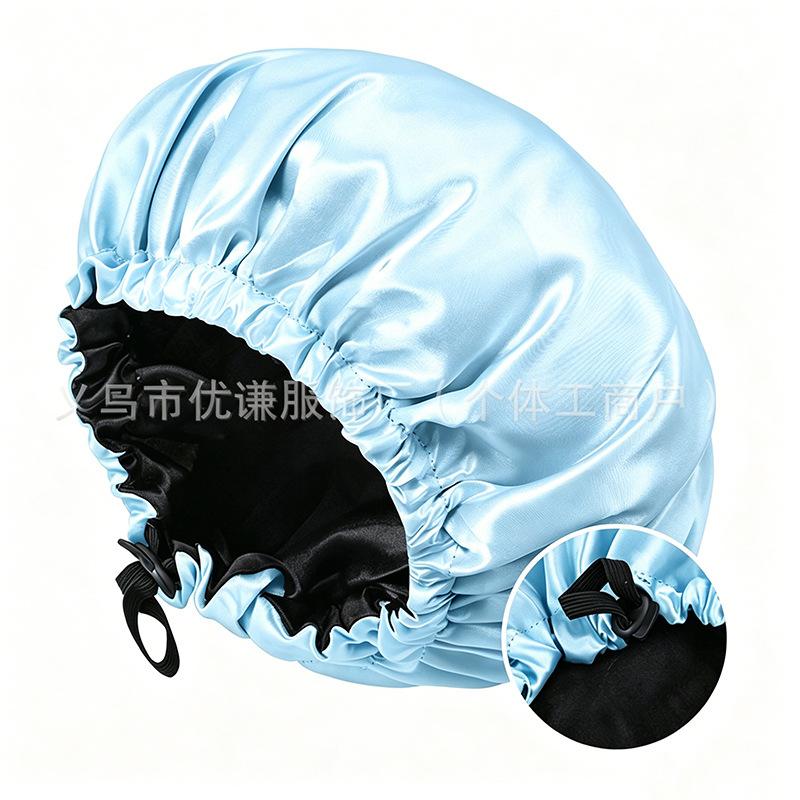 Satin nightcap double button adjustment satin nightcap, women's beauty hair care cap, shower cap