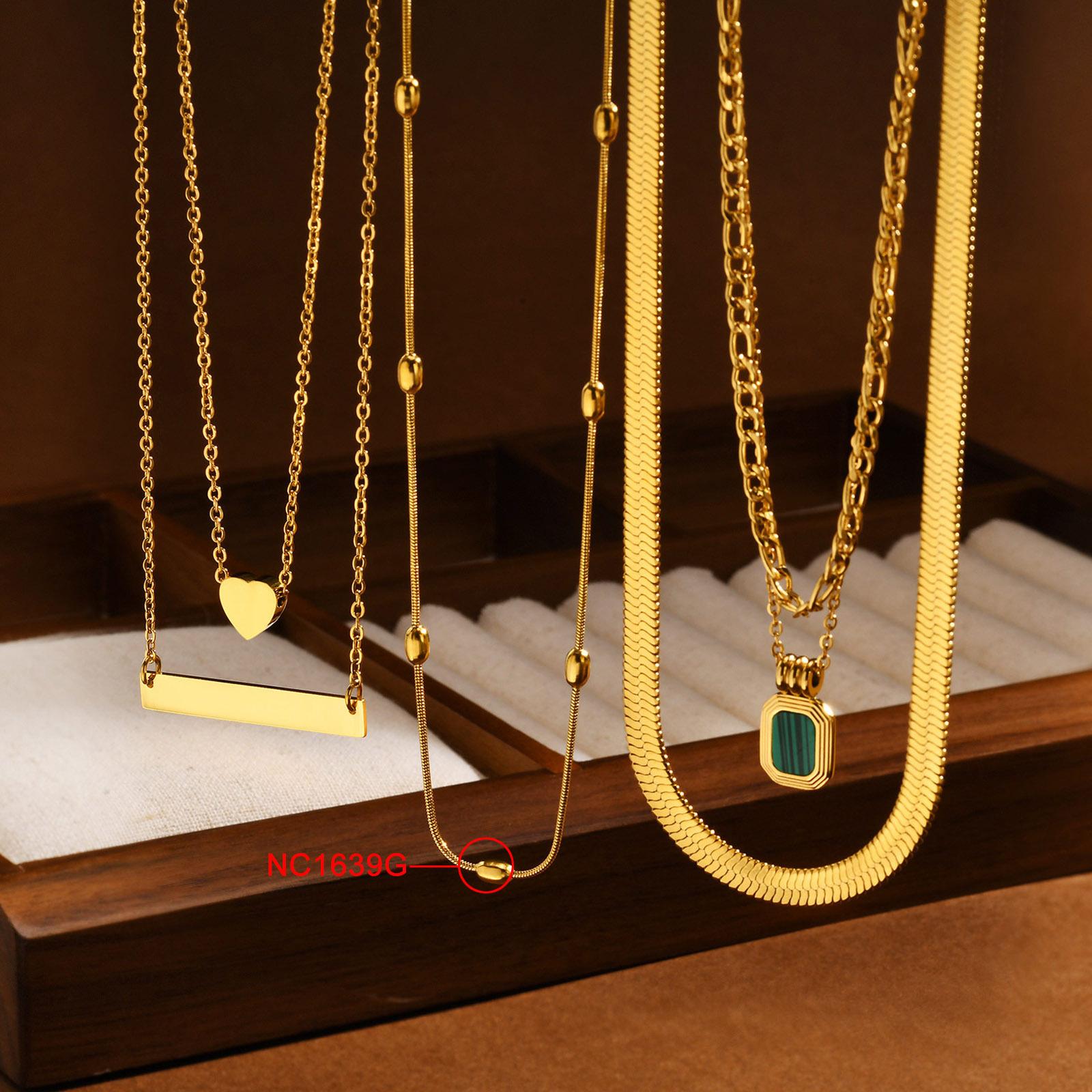 Стильное Золотое Ожерелье из Нержавеющей Стали Женское Сердце Змеиная Цепь Простая Индивидуальность Двухслойное Nc357