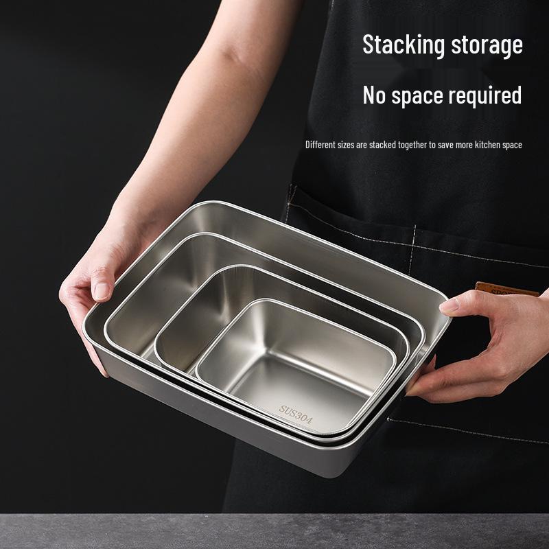 Pojemnik na żywność 304 ze stali nierdzewnej, szybkozamrażający, utrzymujący świeżość i smak, z pokrywką - Szczelny pojemnik do przechowywania żywności w lodówce i zamrażarce