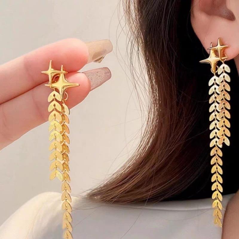 French high-end wheat ear fringed earrings women s ins new fashion design earrings versatile personality temperament earrings золотой