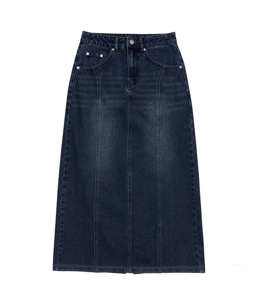 AMES-WORLDWIDE Curved Line Denim Long Skirt Blue