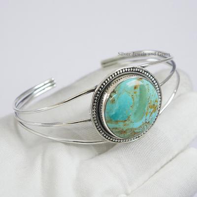 Natural Turquoise Cuff Bracelet, Artisan Design Bangle, 925 Silver Adjustable Bracelet, Birthstone Jewelry, Anniversary Gift