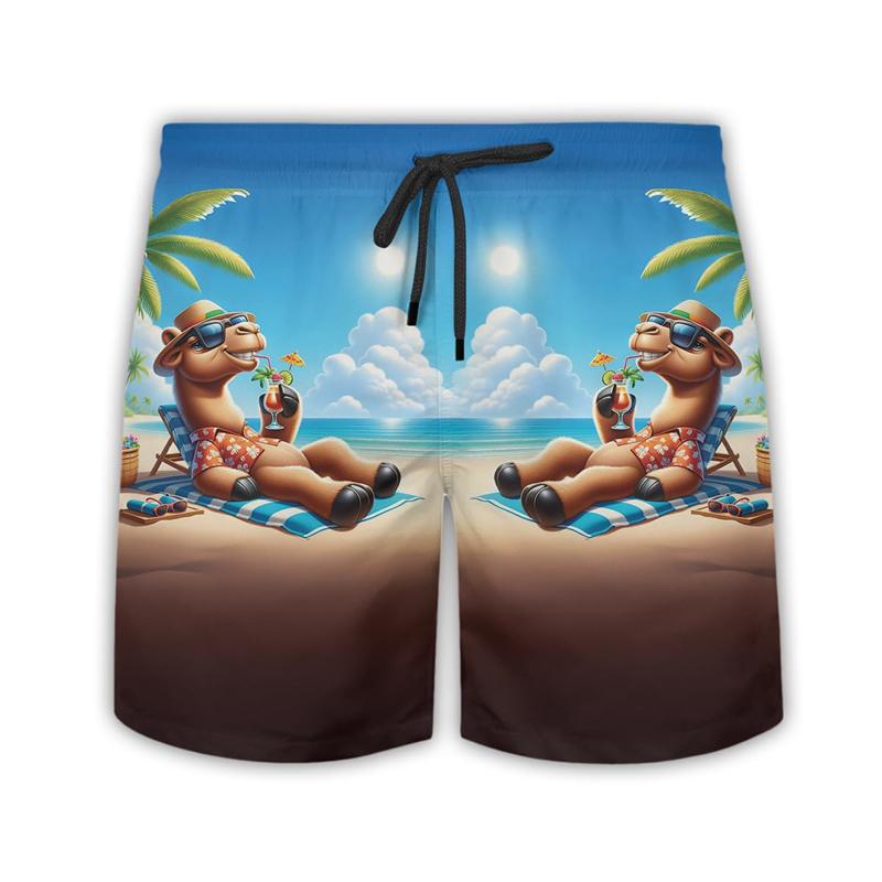Funny Camel Pattern Hawaiian Beach Shorts Men Cool Cute 3d Printing Animal Swimming Trunks Oversized Summer Street Short Pants