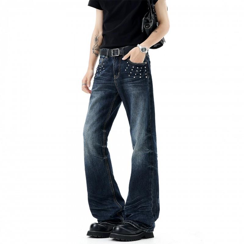 Vintage Spiked Distressed Jeans Men Women Light Wash Blue Skinny Straight Leg Fall 2026