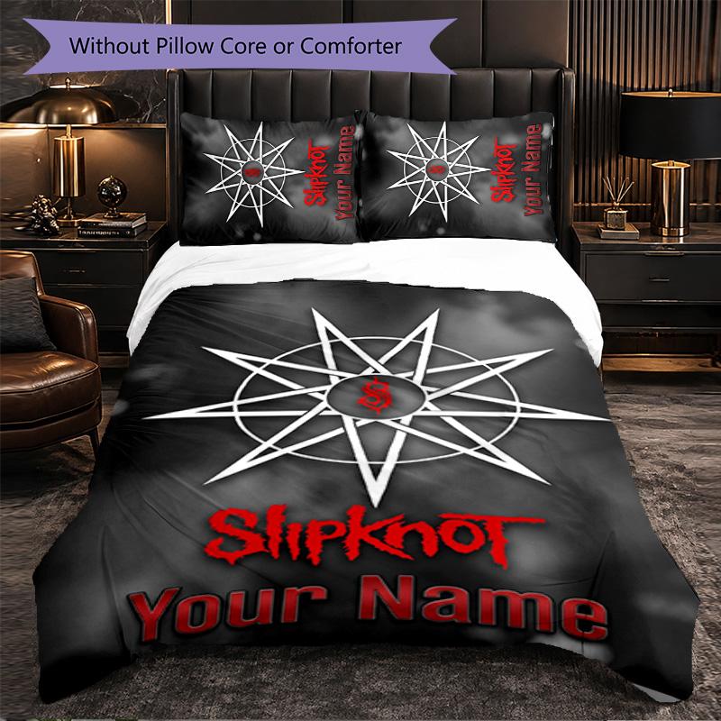 Set Biancheria da Letto Personalizzato Slipknot con Nome, 1 Copripiumino & 2 Federe, Regalo Personalizzato per Camera da Letto