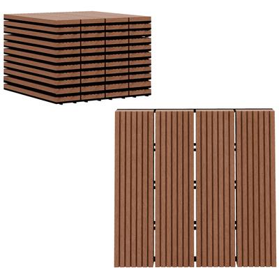 Set of 11 Garden Pool Tiles 30 X 30 X 2.2 Cm Clip-together Tile for Garden, Balcony, Pool In HDPE Light Brown