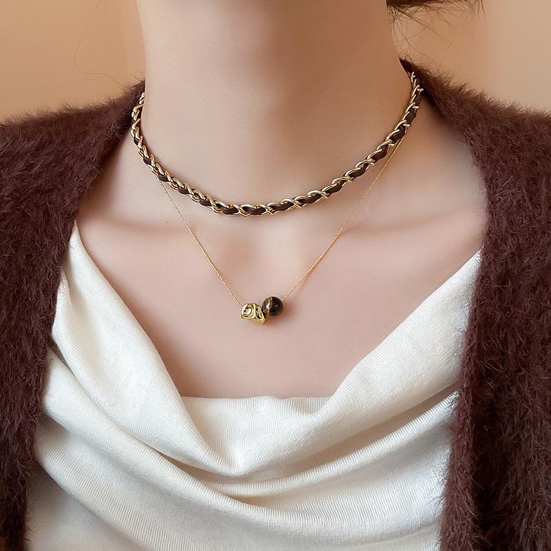 Han Luo 18K Gold-Plated Tiger Eye Necklace - Retro, High-End Clavicle Chain Accessory
