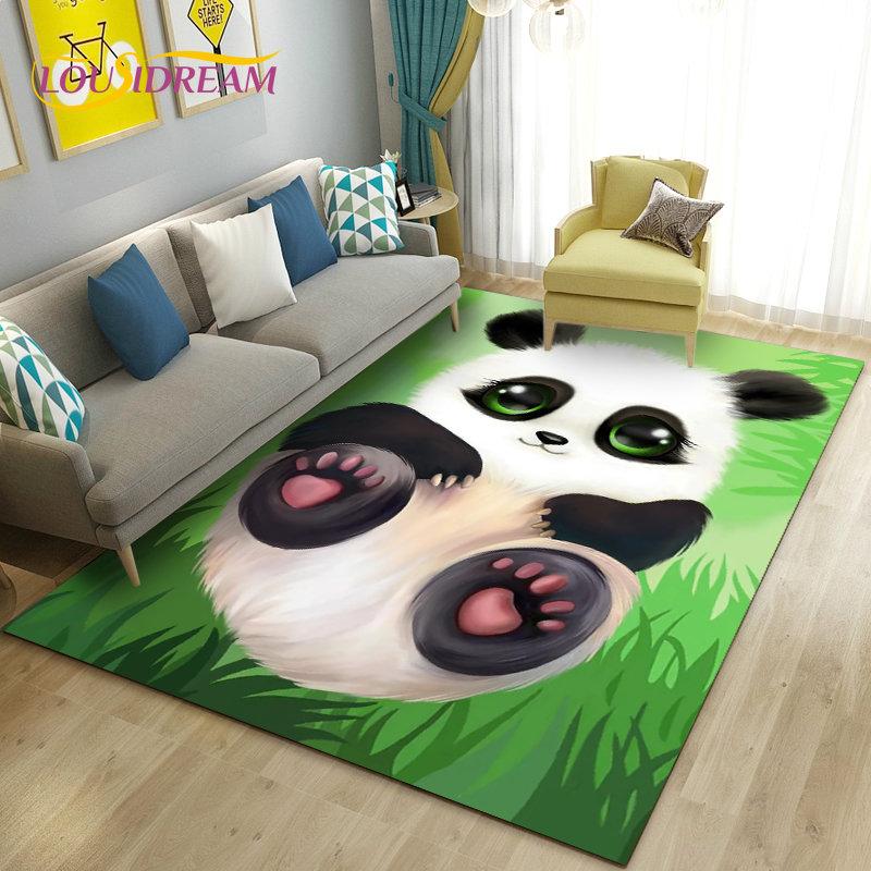 Alfombra de área 3D de dibujos animados de panda lindo, alfombra para sala de estar, dormitorio, sofá, felpudo, decoración de cocina, alfombra de suelo antideslizante para niños