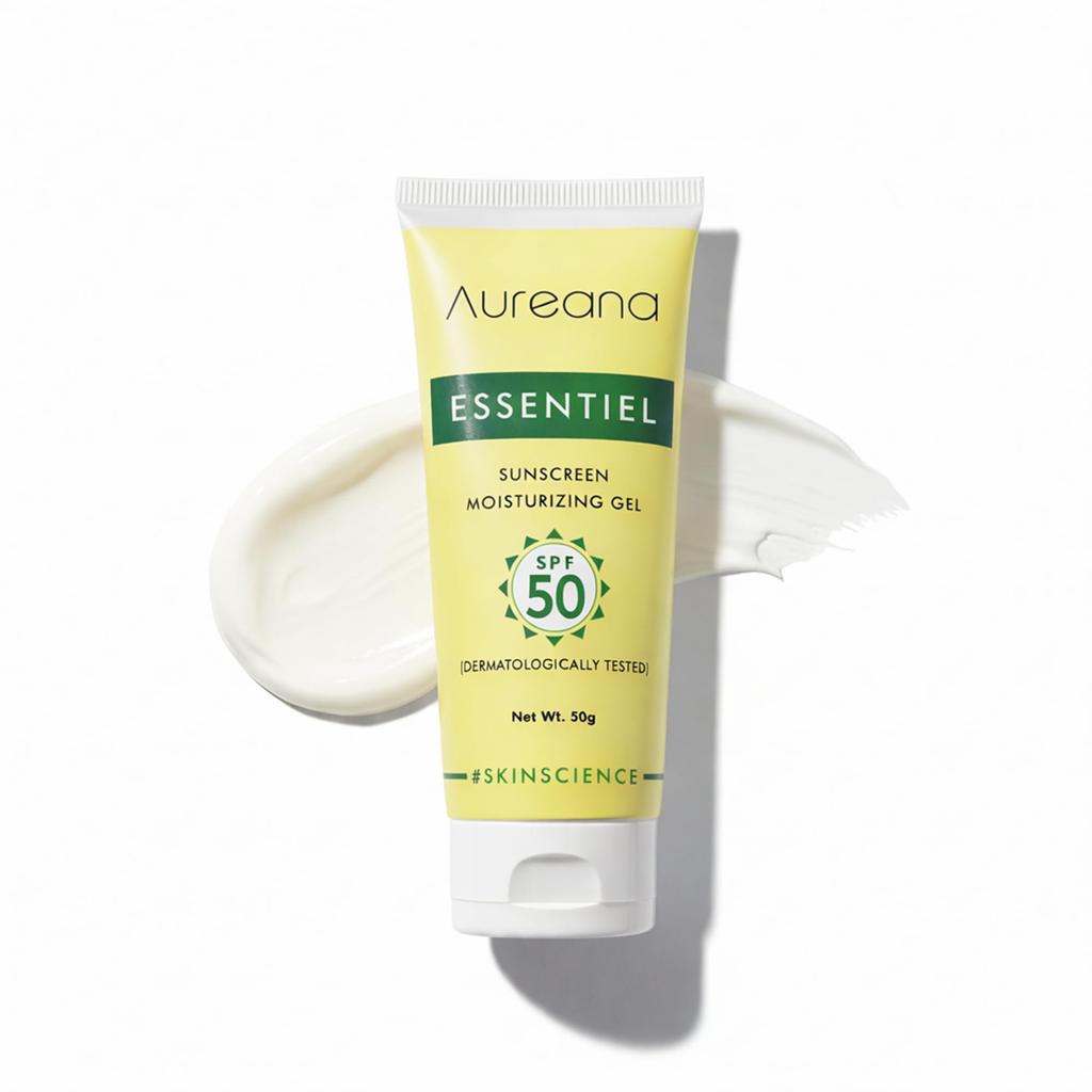 Aureana Essentiel Sunscreen Moisturizing Gel SPF 50 PA+++ | Broad Spectrum UVA/UVB Protection | Lightweight, Non-Greasy & Hydrating | With Ceramide