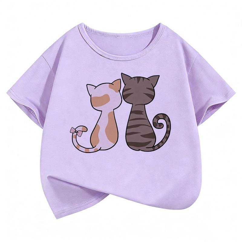 

Cute Cat Children s T-Shirt Summer Short Sleeve Cartoon Animal Clothes Cute Kitten Top Y2K 160