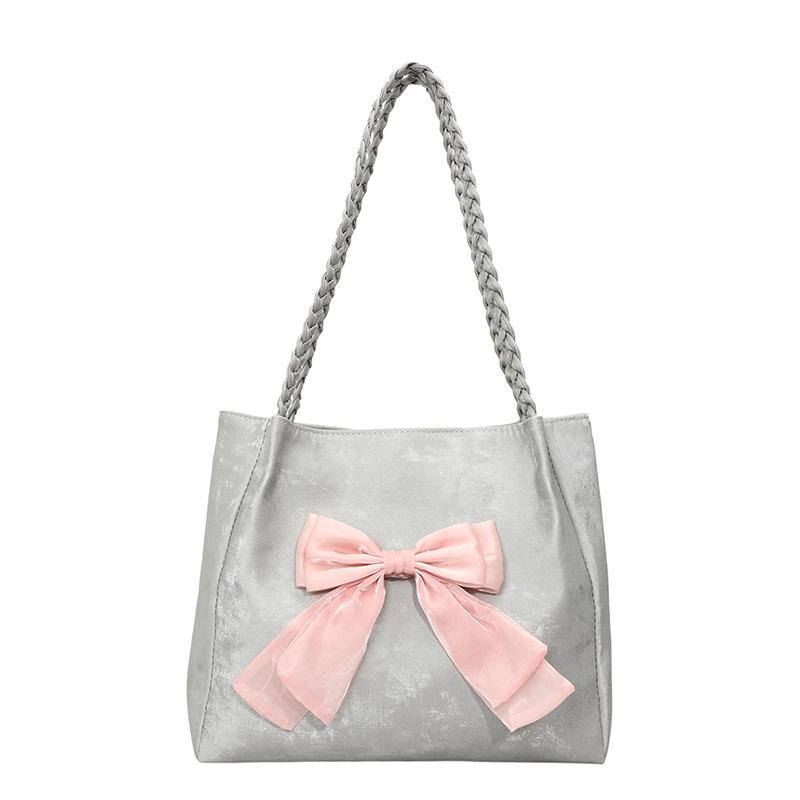 Fashion Cute Chic Pink Bowknot Tote Bag Female Soft PU Leather Ladies Large Handbag Korean Commuter Shoulder Bags Novelty Purse