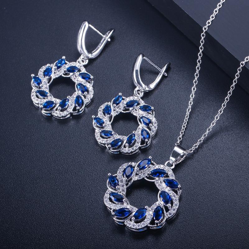 Round Zircon Chain Set, Earring Pendant Two-Piece Set, Color Retention, Multi-Color Optional