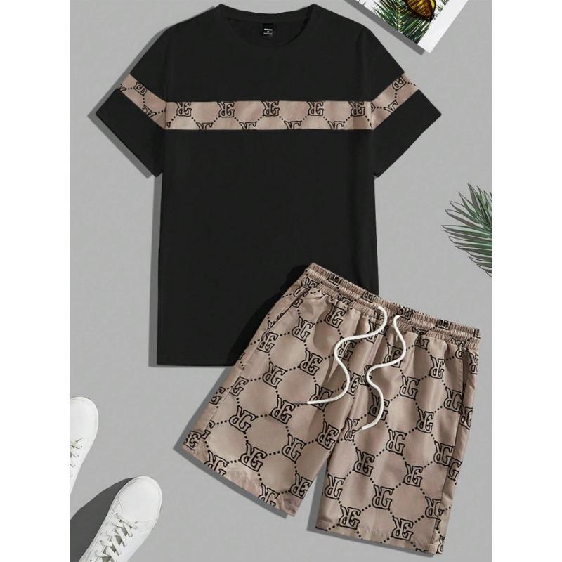 

Мужской костюм в стиле ретро с принтом букв и круглым вырезом, футболка с шортами, удобный и дышащий мужской костюм из двух частей L