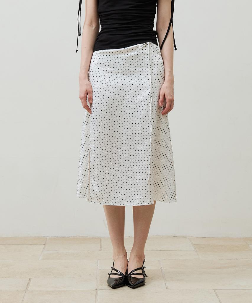 Alikim Tiny Dot Slit Skirt / White
