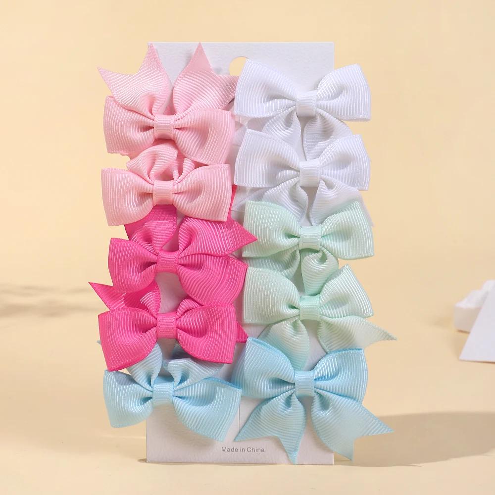 10Pcs/Set Classical Solid Ribbon Bow Hair Clips for Kids Girl Handmade Bows Hairpin Barrettes Headwear Children Hair Accessories