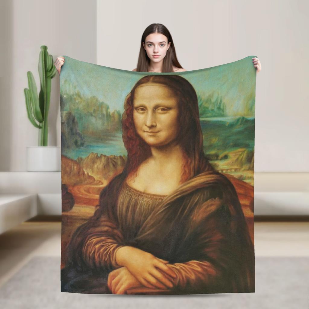 Starry Night Mona Lisa Throw Blanket Cozy Fashion Blanket  For Couch Chair Travel Car Flannel Bedspread Bed Cover